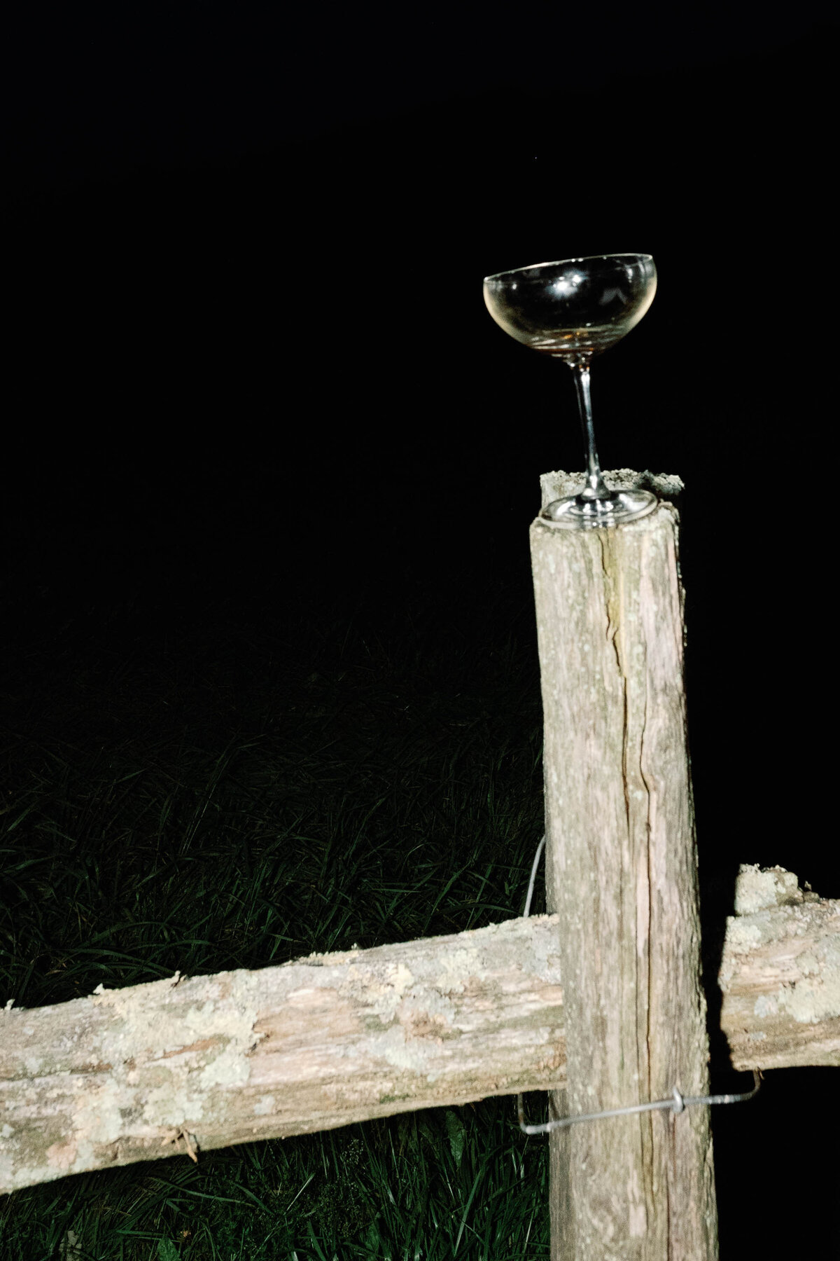 espresso martini toast with flash on bride and groom at vermont wedding