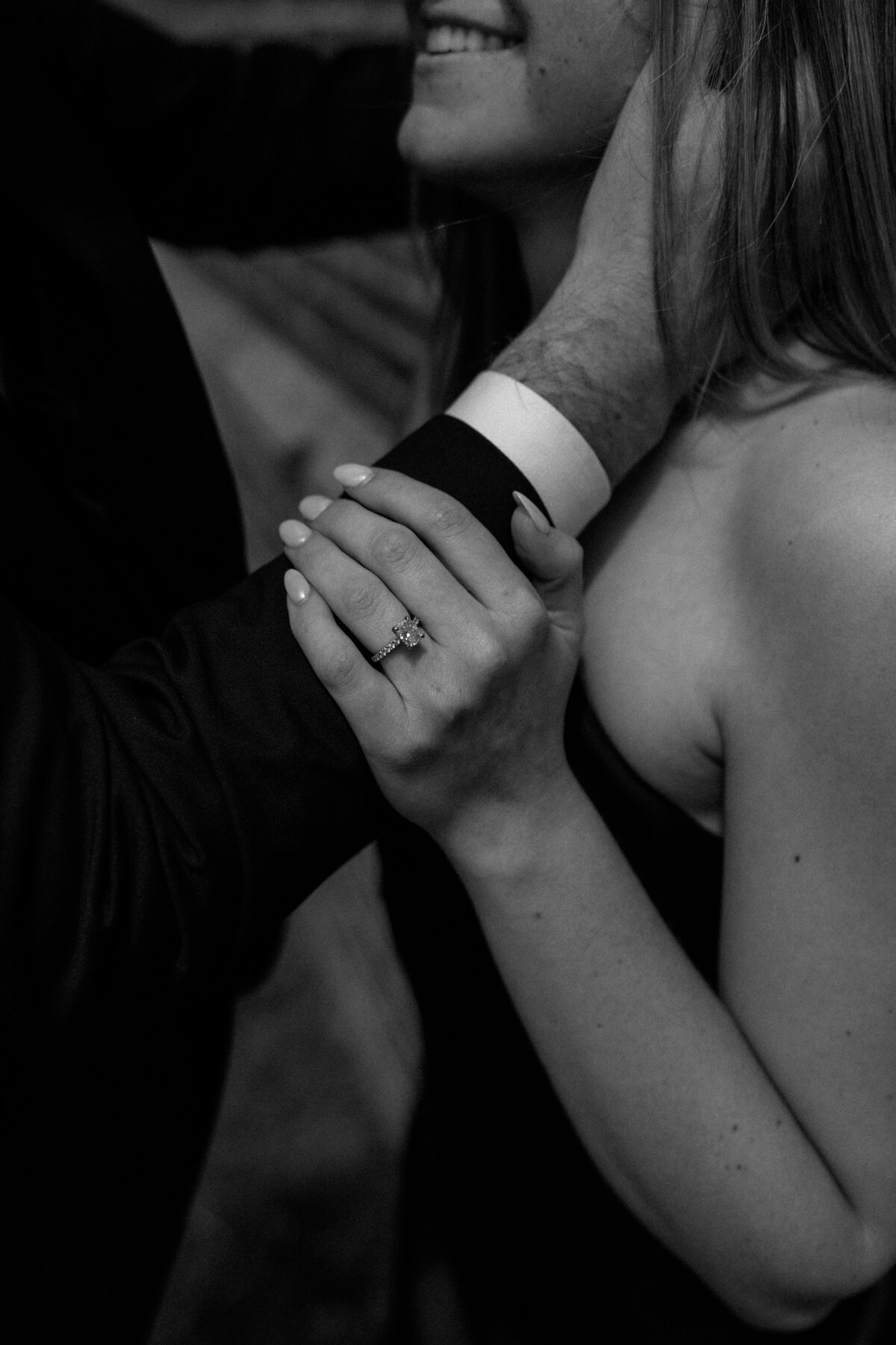 Fine-art engagement portraits, close-up of engagement ring in Fryeburg, Maine.