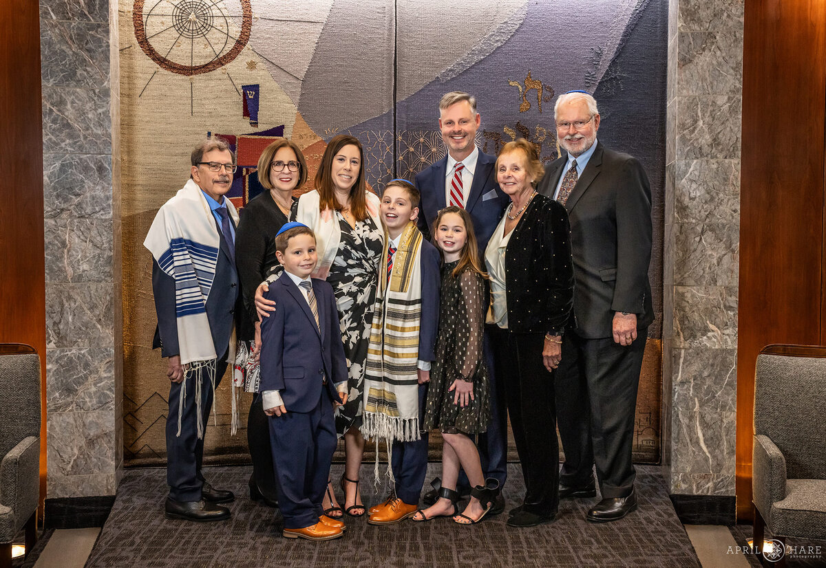 Bar Mitzvah Rehearsal Family Portrait in front of the Ark at Temple Sinai in Denver Colorado