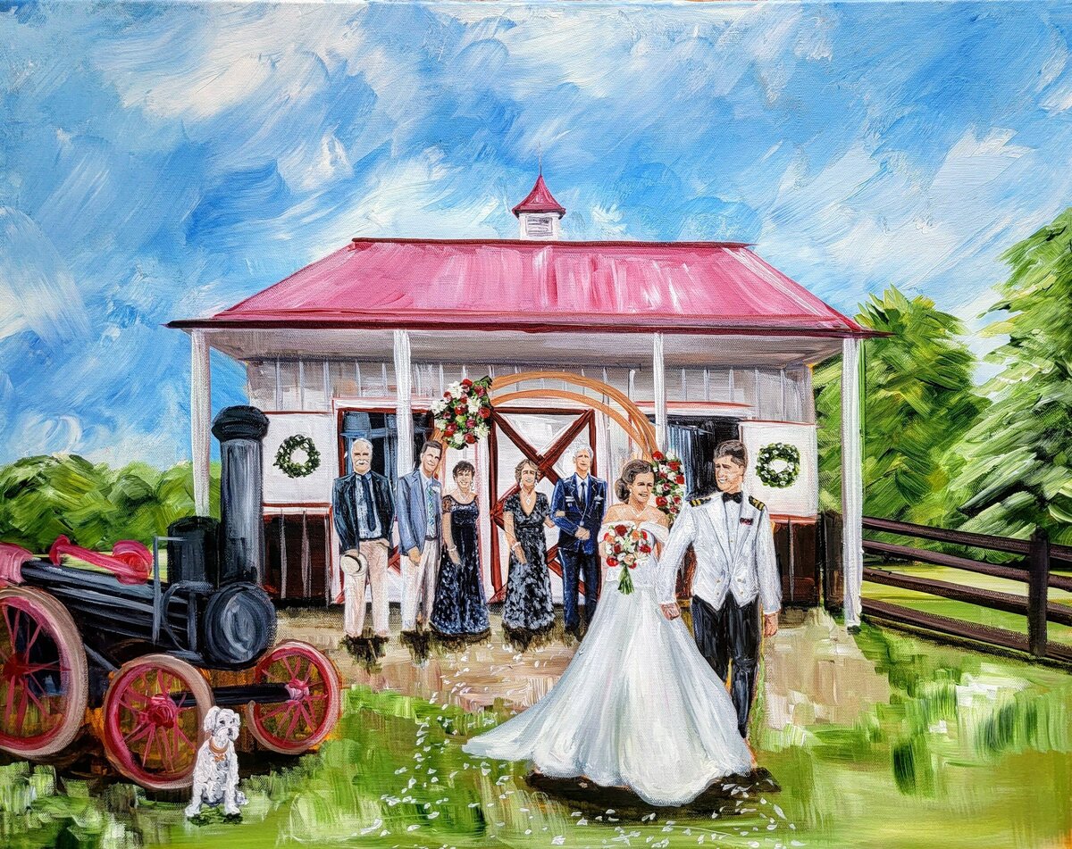 Rustic military wedding on a farm in Virginia. This ornate painting features the gorgeous barn wedding venue