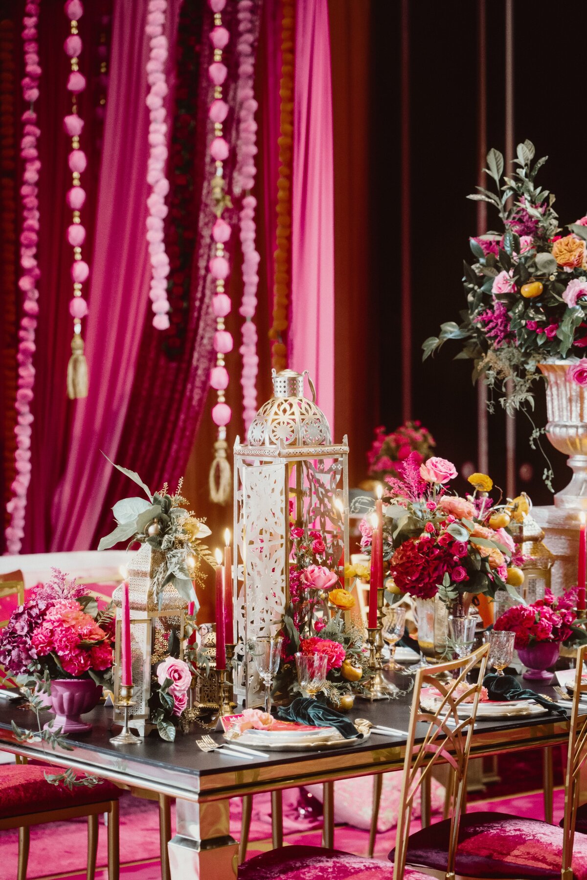 red-pink-orange-gold-sangeet-decor-flowers-36