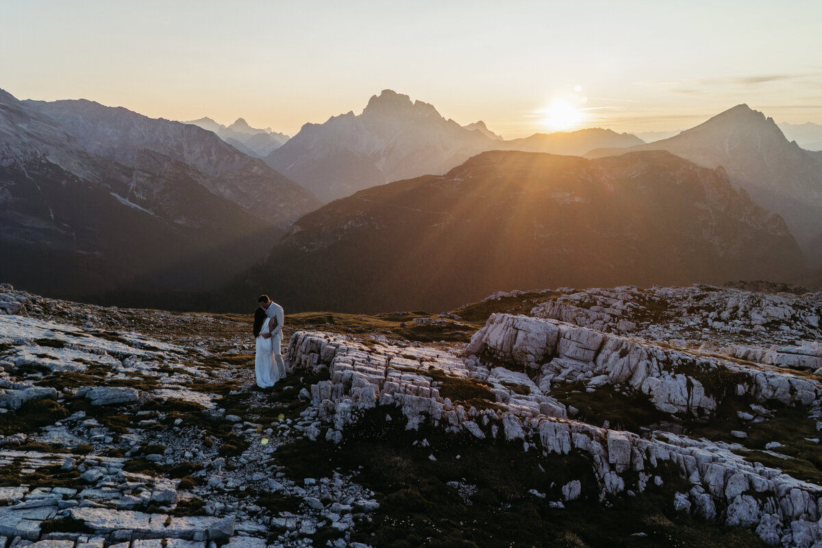 Couple mountain top elopement Tre Cime Dolomites