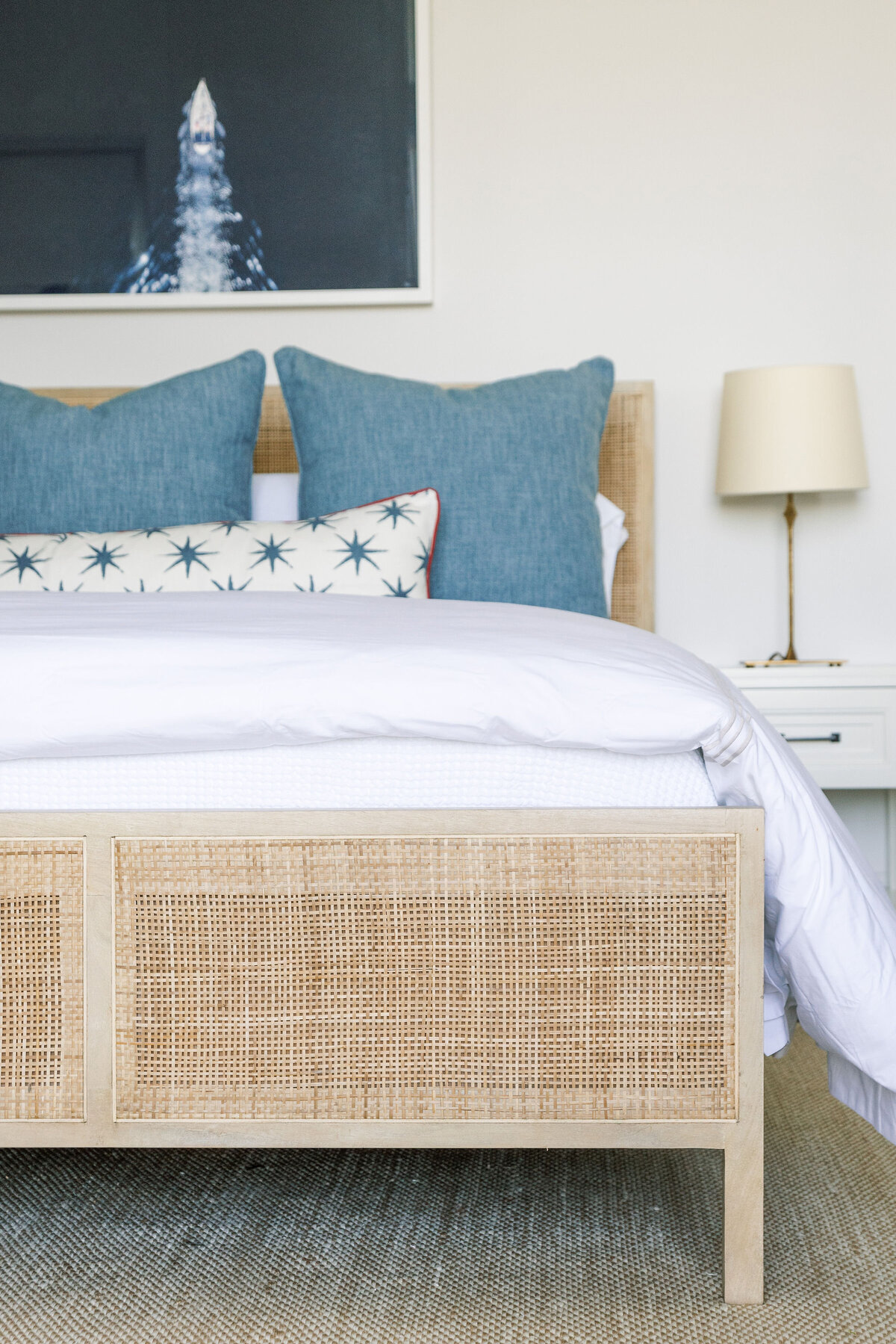 oyster creek studios galveston beach remodel blue and white bed