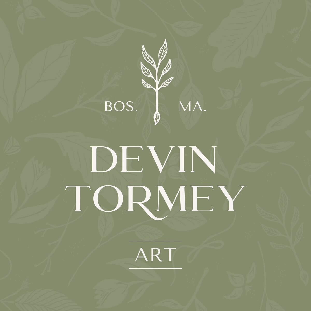 Devin tormey art primary logo on green leafy background