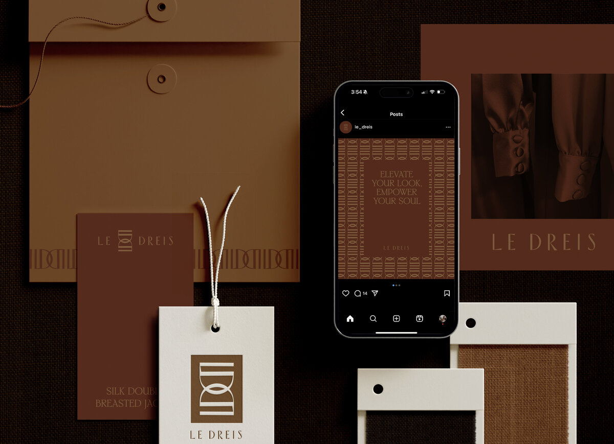 Mockups of logos on stationary for women's clothing boutique