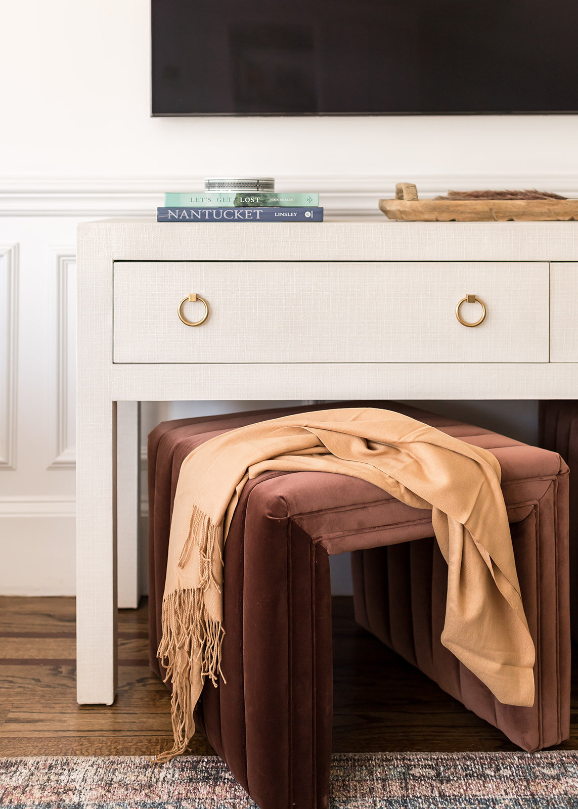 melinda chesson interiors boston white table and ottoman under table