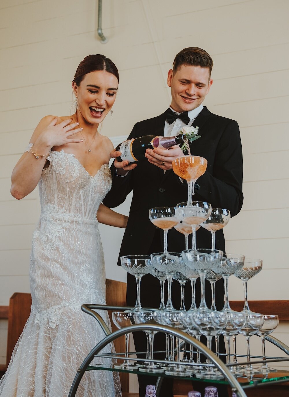 Champagne tower at auckland small wedding