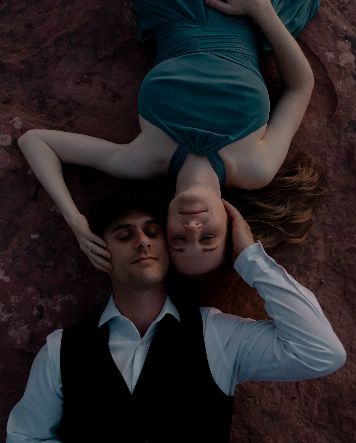 Sunset engagement photo in Sedona with golden Arizona light