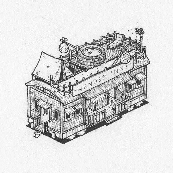 Pen and Ink Illustration of Inktober 2023 prompt: Wander