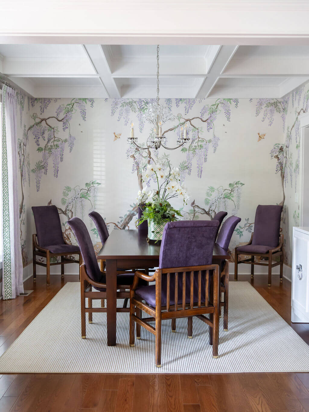 sweet southern home craftsman cutie purple chairs in lavender wallpaper dining room