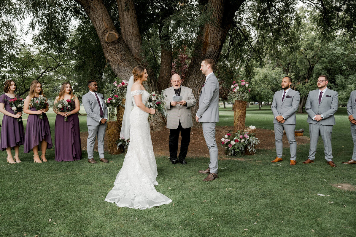 Wedding ceremony at the Yakima area arboretum.