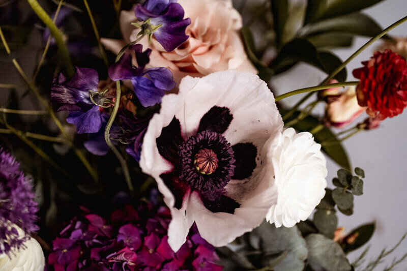 Bright deep wedding flowers