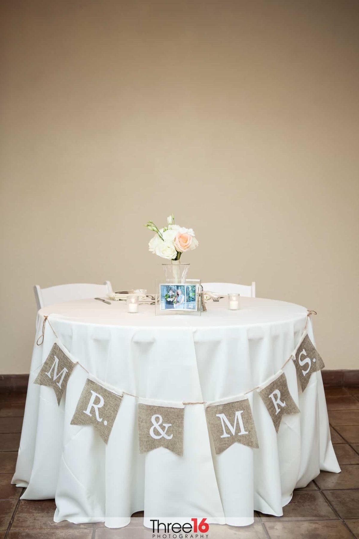 Mr & Mrs Sweetheart Table at wedding reception