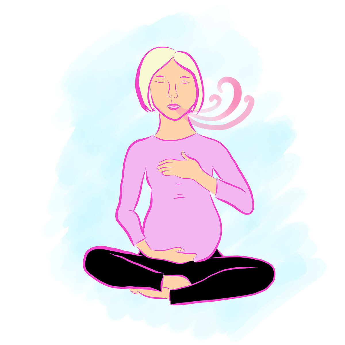 Digital illustration of pregnant woman breath exercise