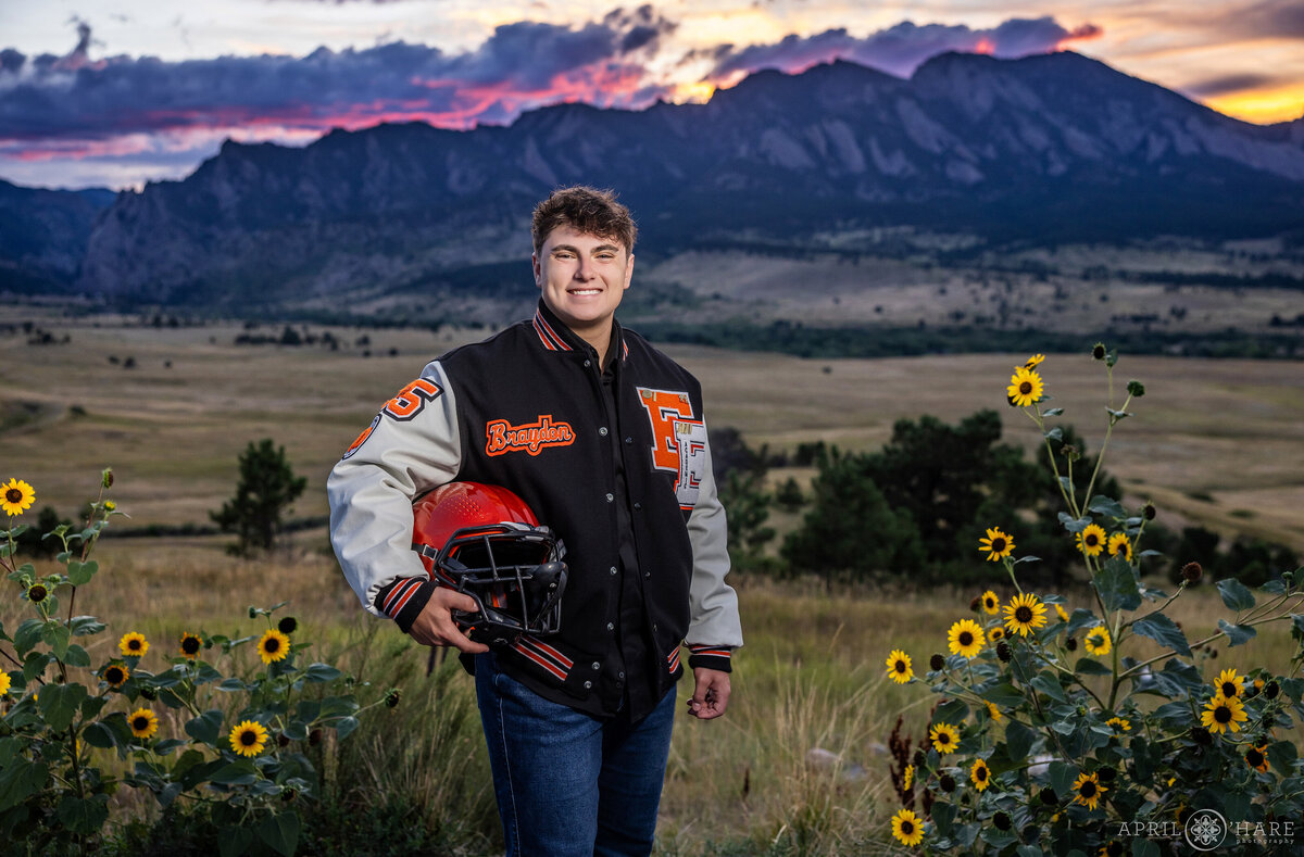 Senior Photography in Letter Jacket in South Boulder Colordao