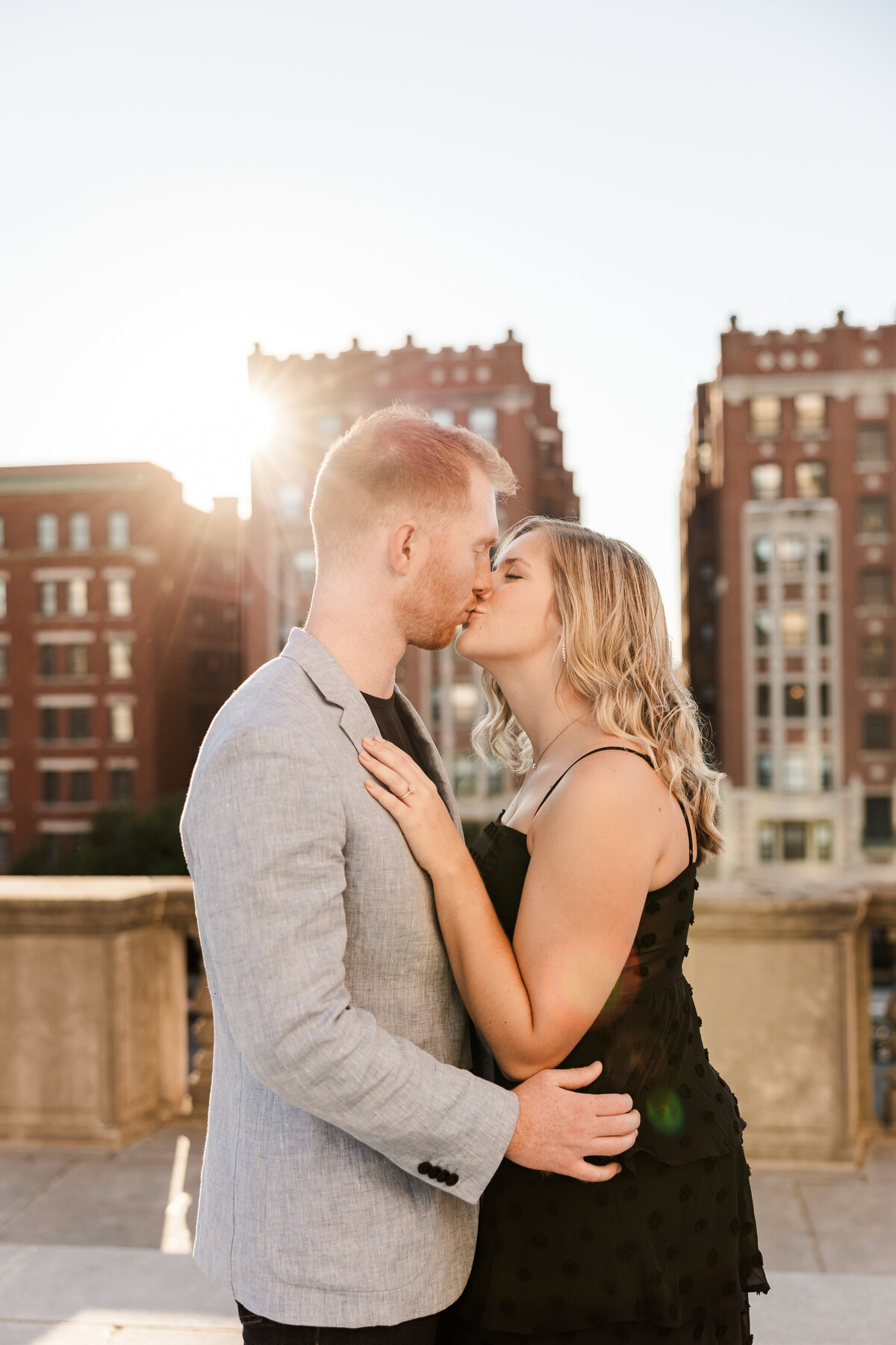 Couple on rooftop at Indiana Warm Memorial in Indianapolis