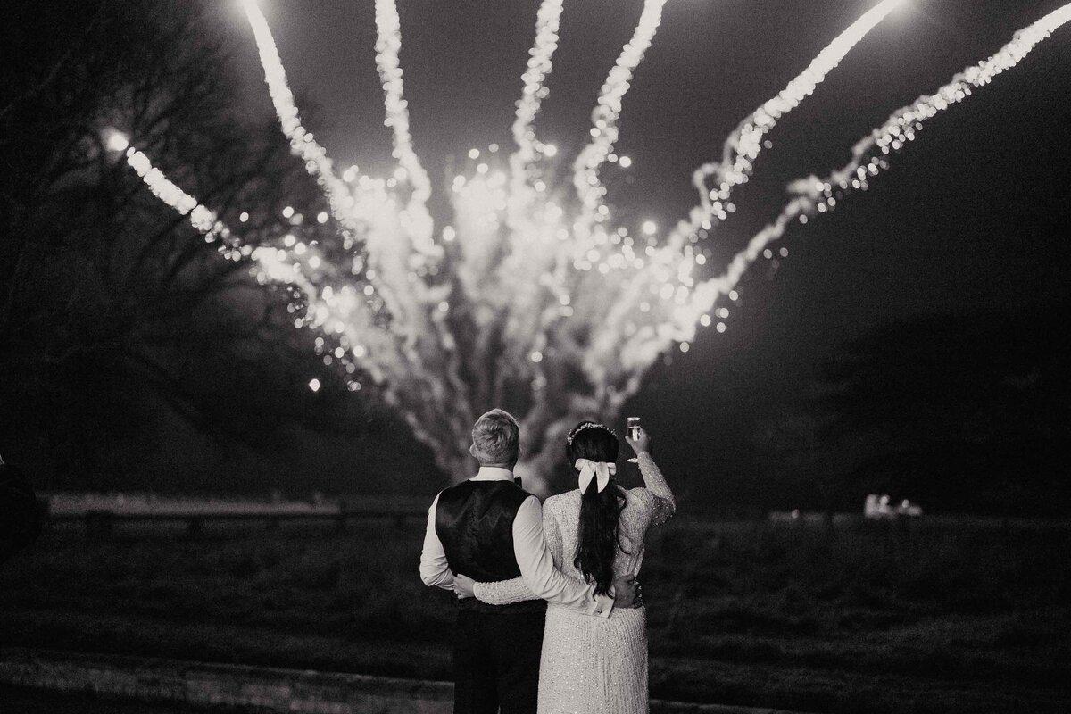 Pylewell park wedding fireworks with bride & groom-1