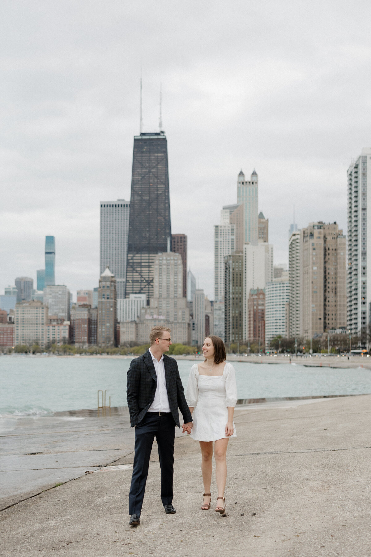 Indianapolis engagement photographer waterfront skyline portrait