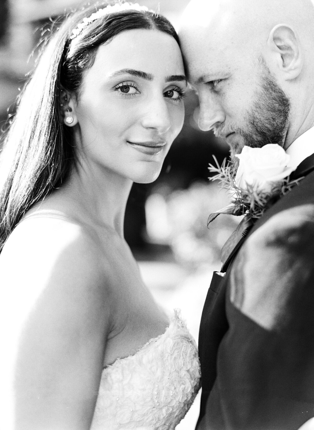 Black and white film photograph of an elopement at Villa Cassinella on Lake Como Italy