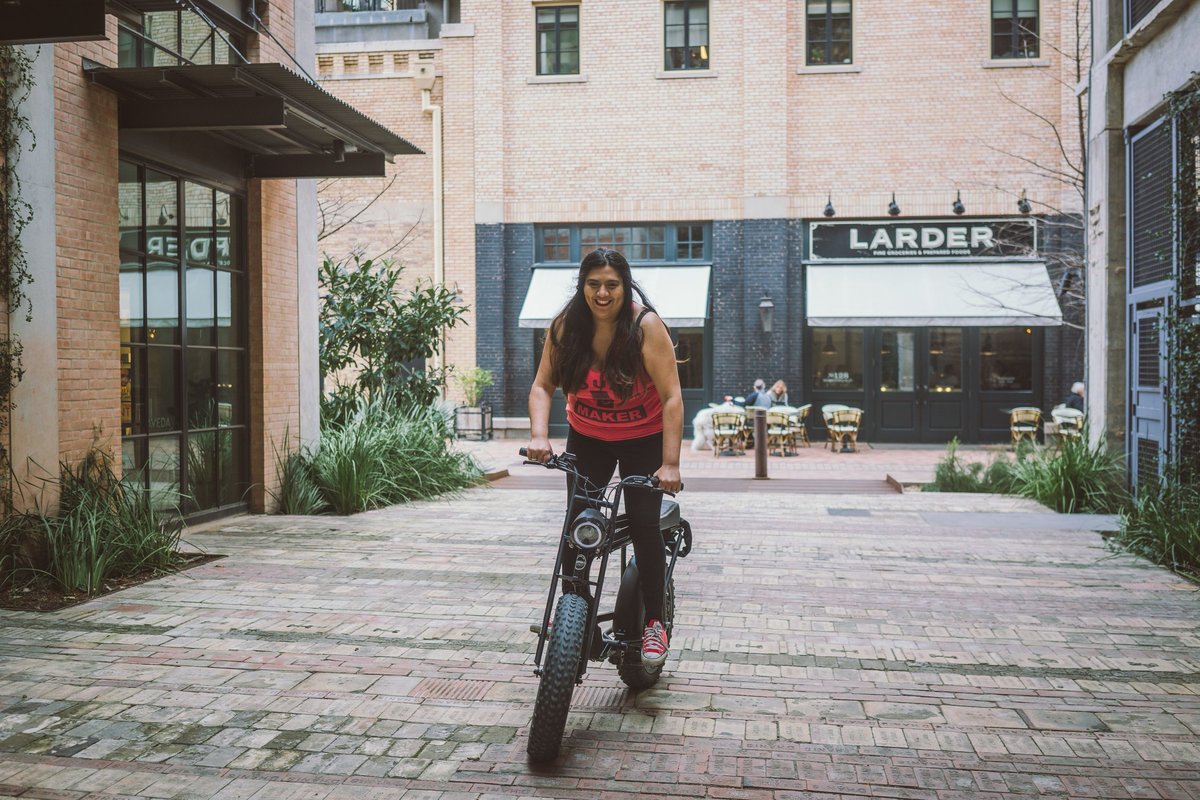 Irene Castillo @irenesplanit riding a Super73 bike