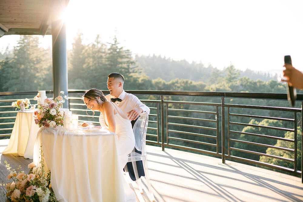 Bride and gropm outdoor reception