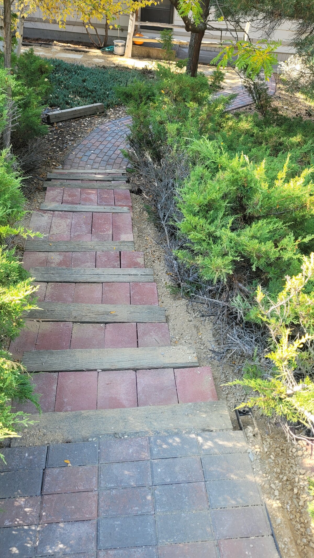 A brick garden path made by Paver Pros in Missoula, MT.