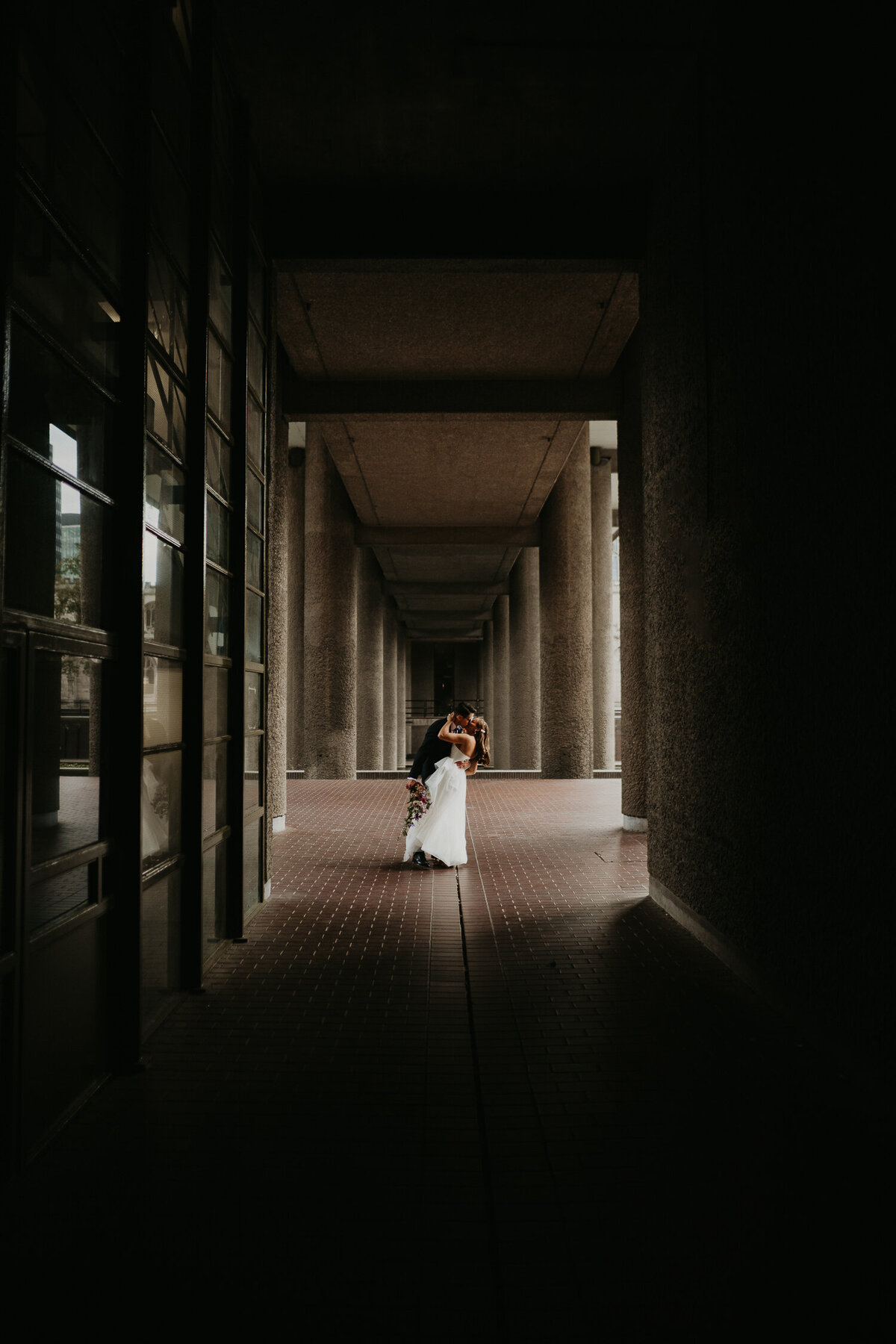 Couples wedding photos at The Barbican in London.
