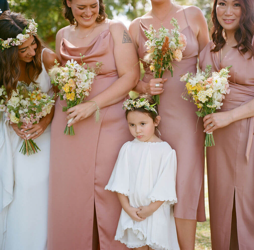 wedding party bridesmaids pink dusty snake river ranch jackson hole wedding florist