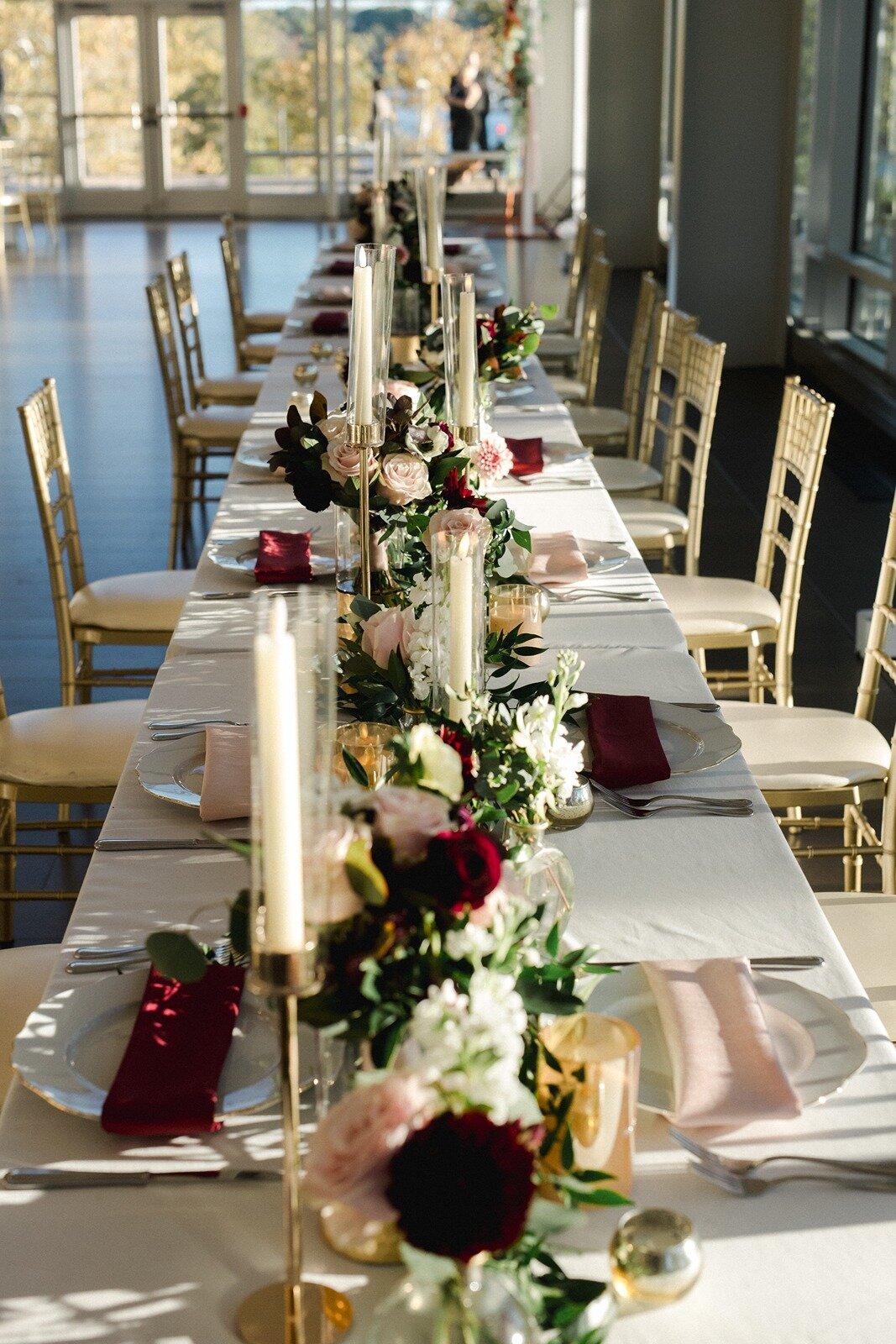 Wedding reception table scape setup