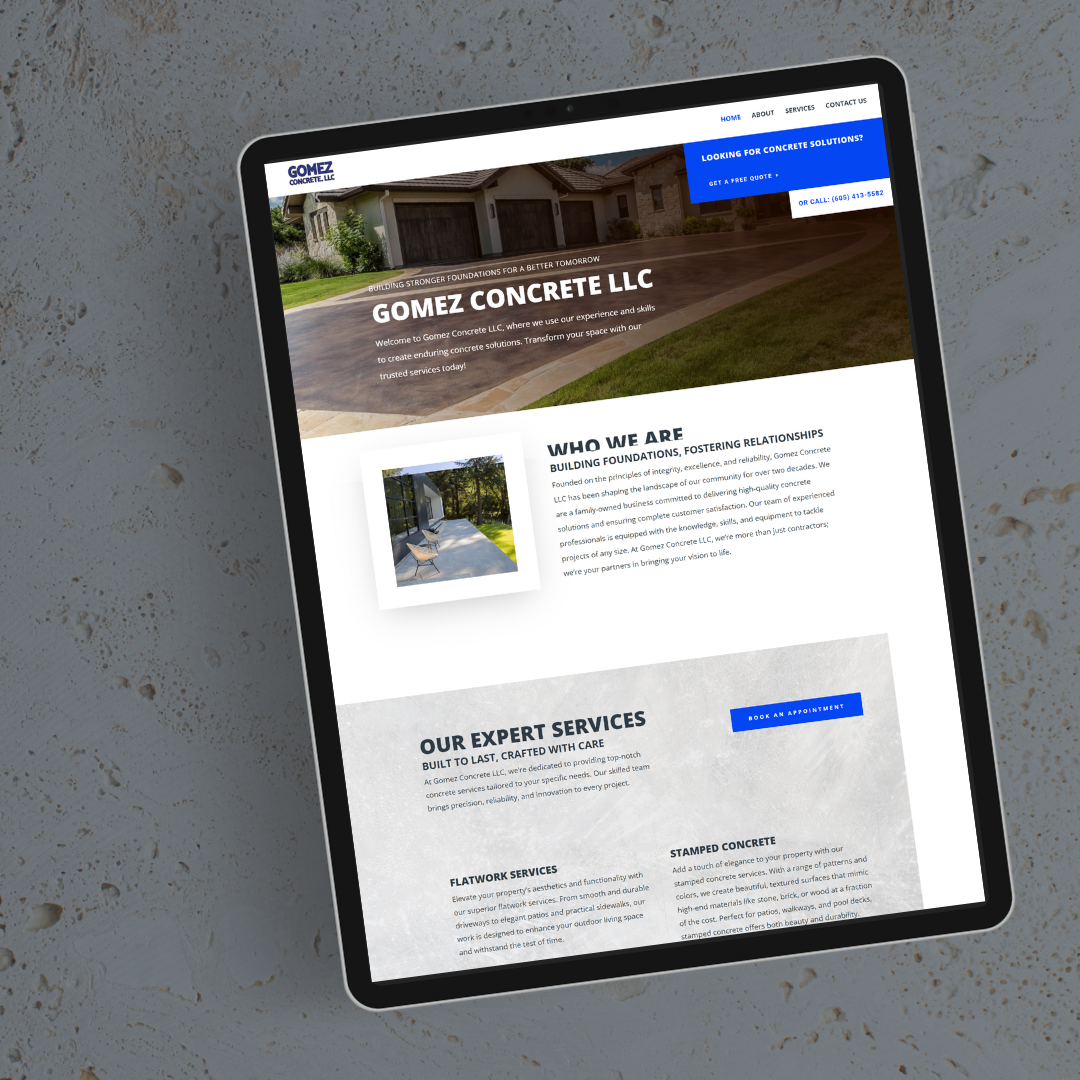 Explore innovative web design by The Agency, where the Gomez Concrete project highlights our skill in crafting websites that lead the construction industry with creativity and functionality.