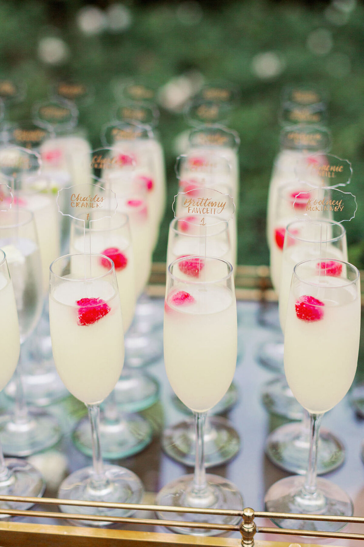 Champagne Glass Escort Card Display at Luxury Chicago North Shore Outdoor Wedding Venue