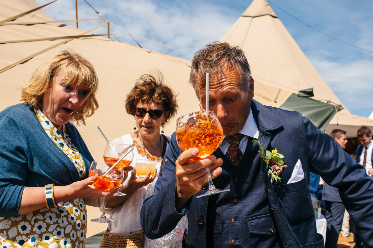 aperol being spilt by the father of the bride