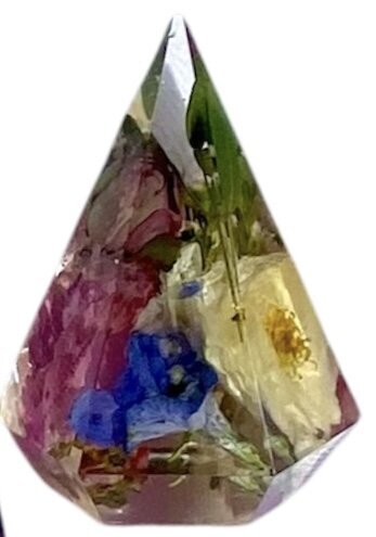resin ring holder with flower from bridal bouquet