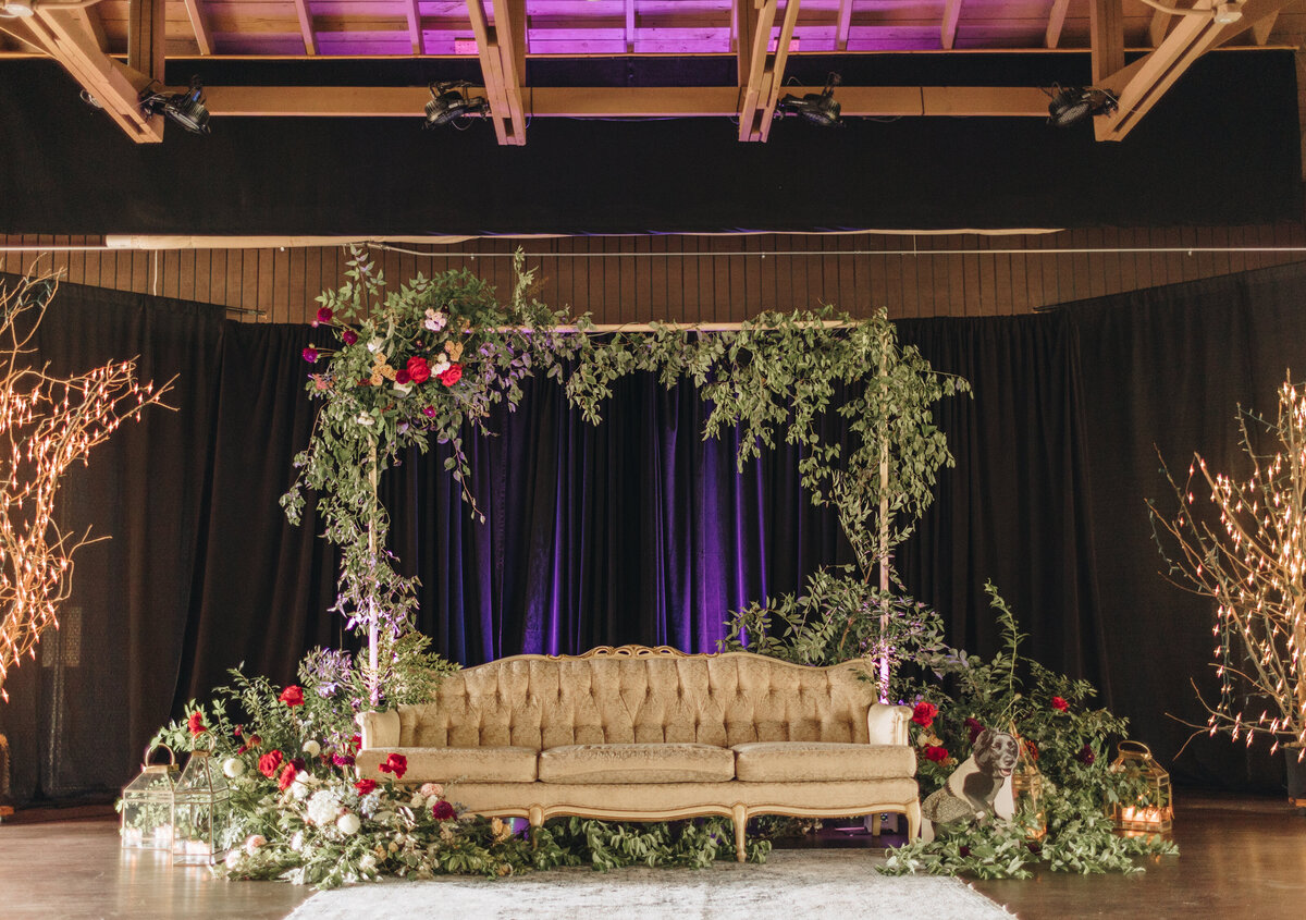 TONY + REKHA Ashville Wedding Day 2 - RECEPTION- before dinner reception decor details- stage seating