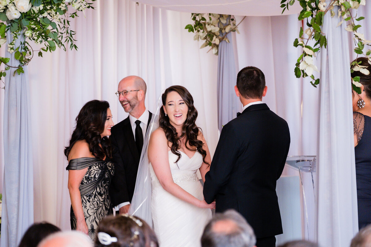 bride smiling at Allegheny Country Club in Sewickley