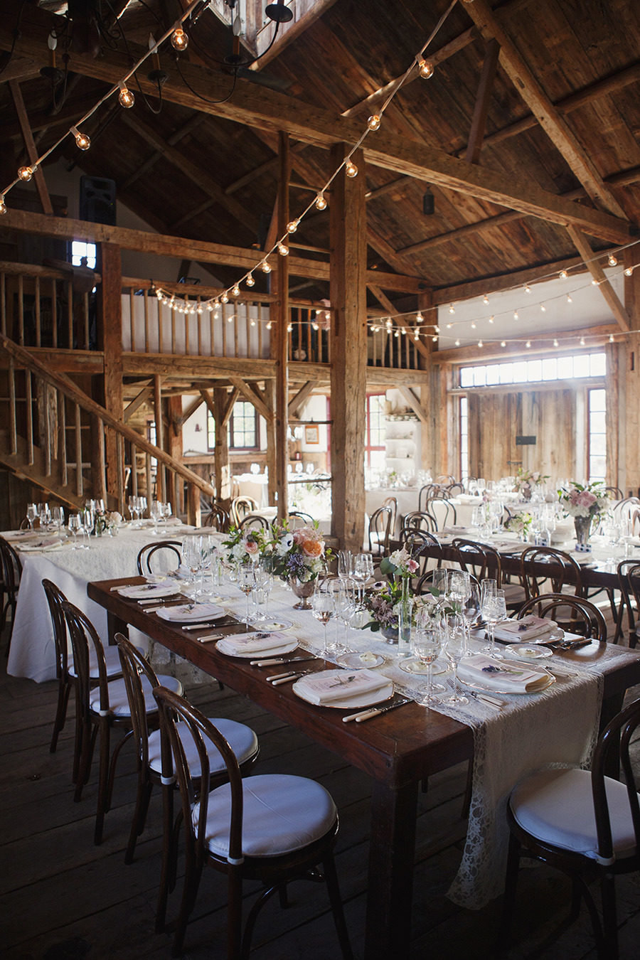 reception set up in the barn
