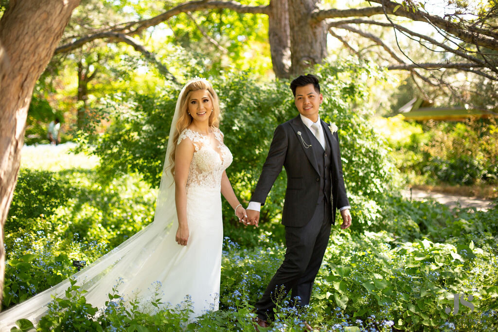 Bride and groom at the Denver Botanic Gardens.