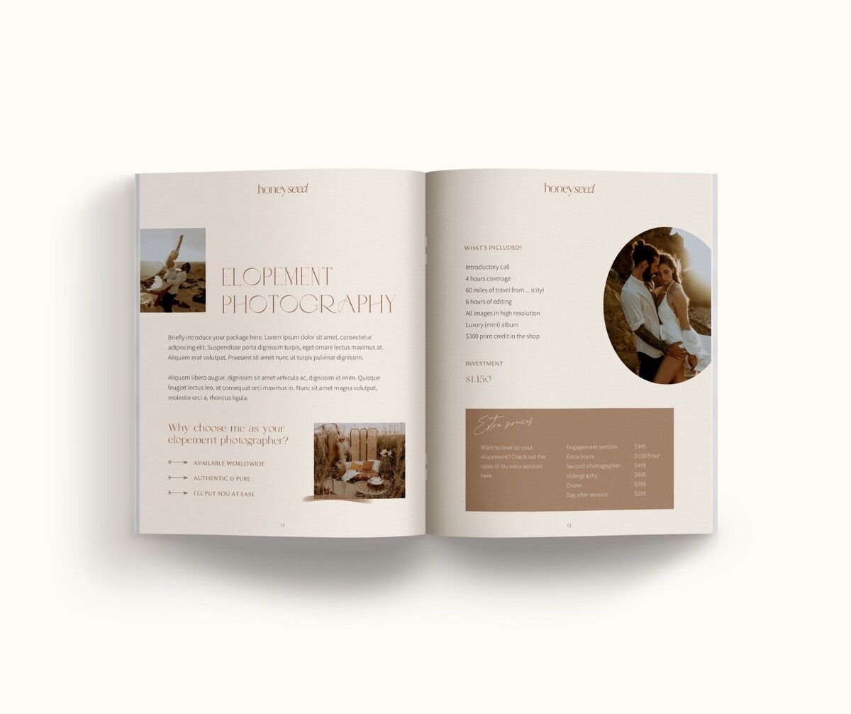 Boho pricing guide template for photographers Honey Seed 7