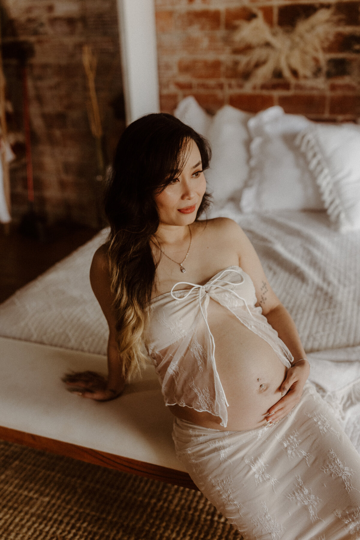 maternity session with mom to be in studio