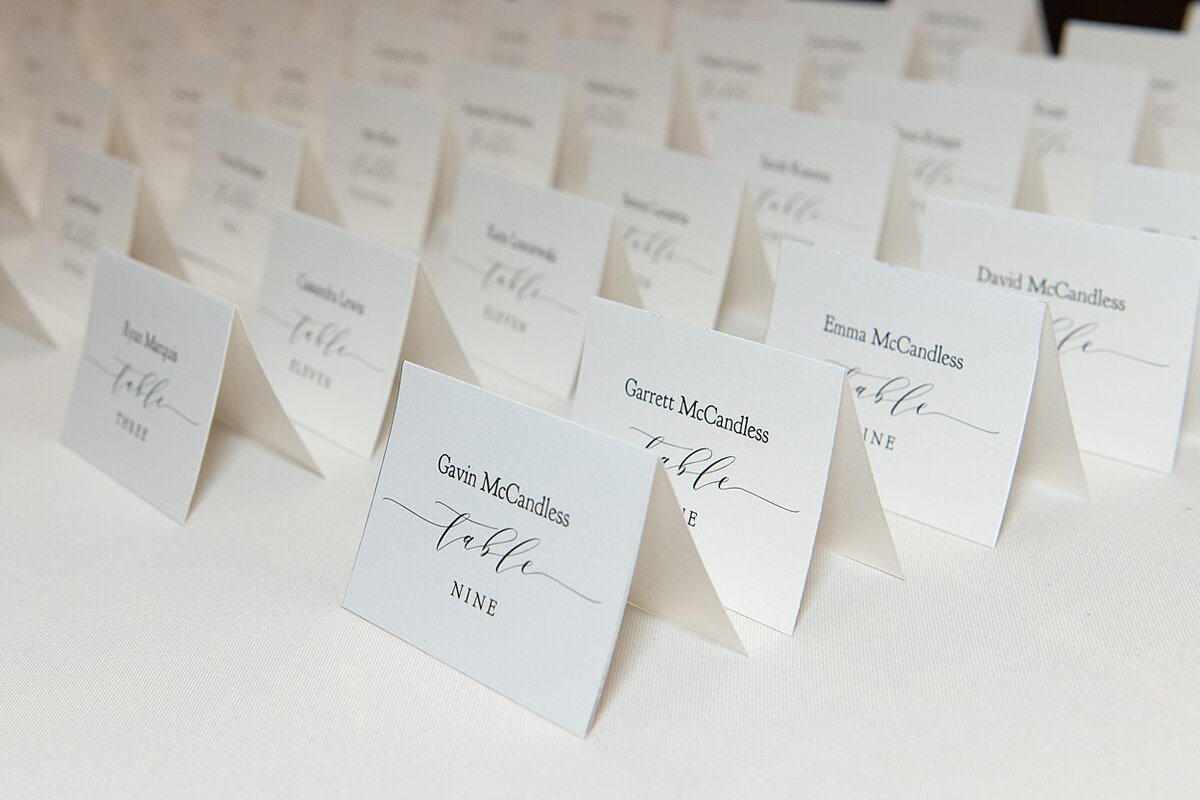 White table place cards for wedding