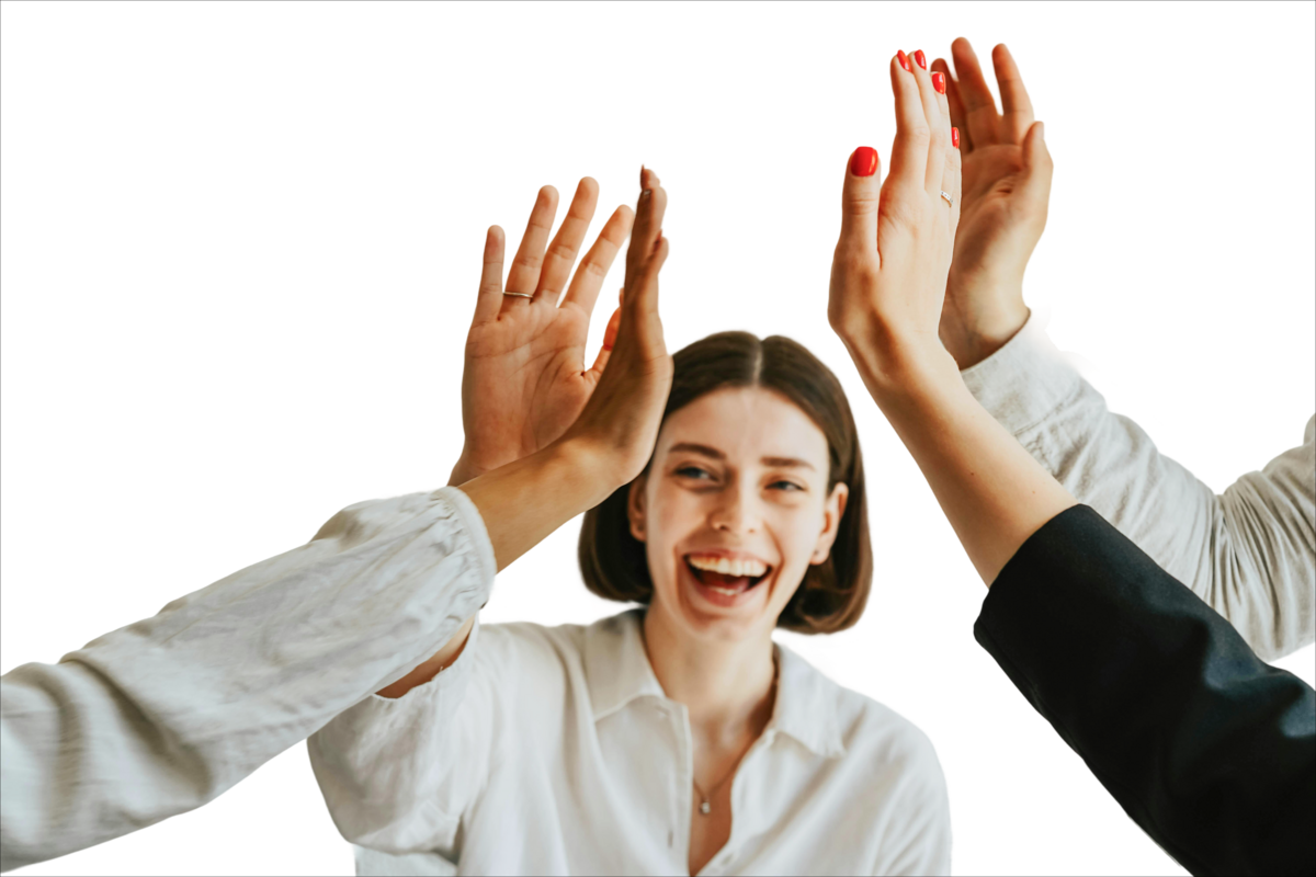 Group of people smiling and high-fiving