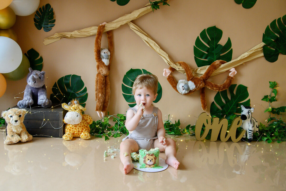 Jungle theme cake smash photographer session