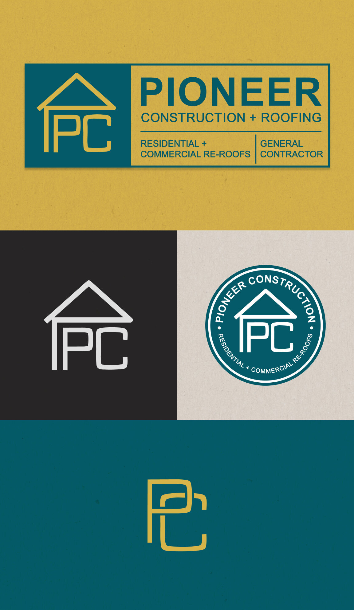 4 logo variations for the brand Pioneer Construction.