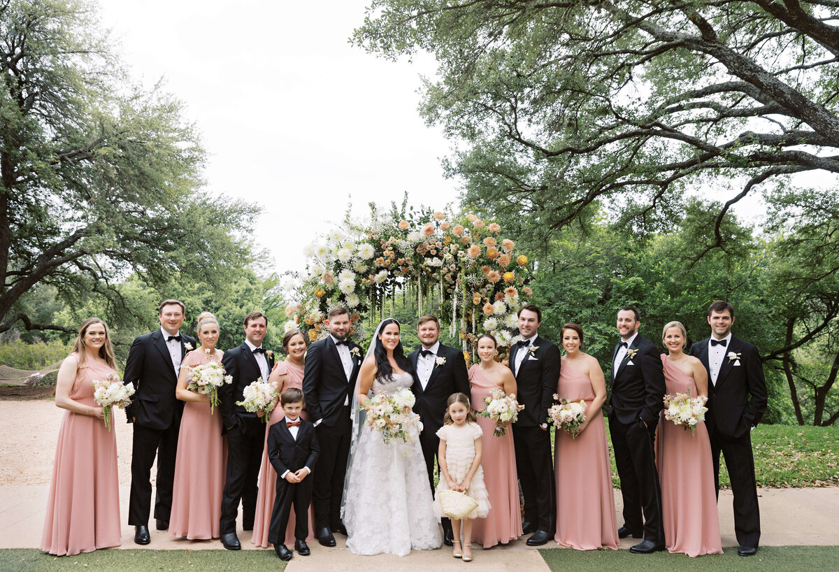 wedding party in black and blush