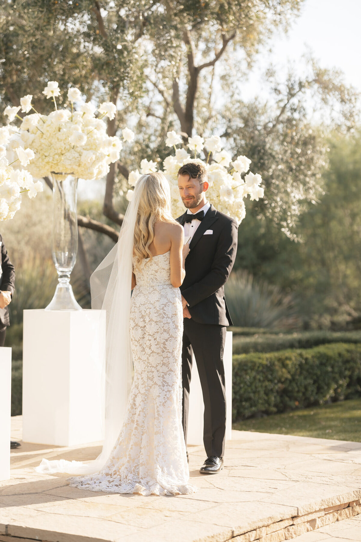 Bride and groom at wedding ceremony at El Chorro in Arizona