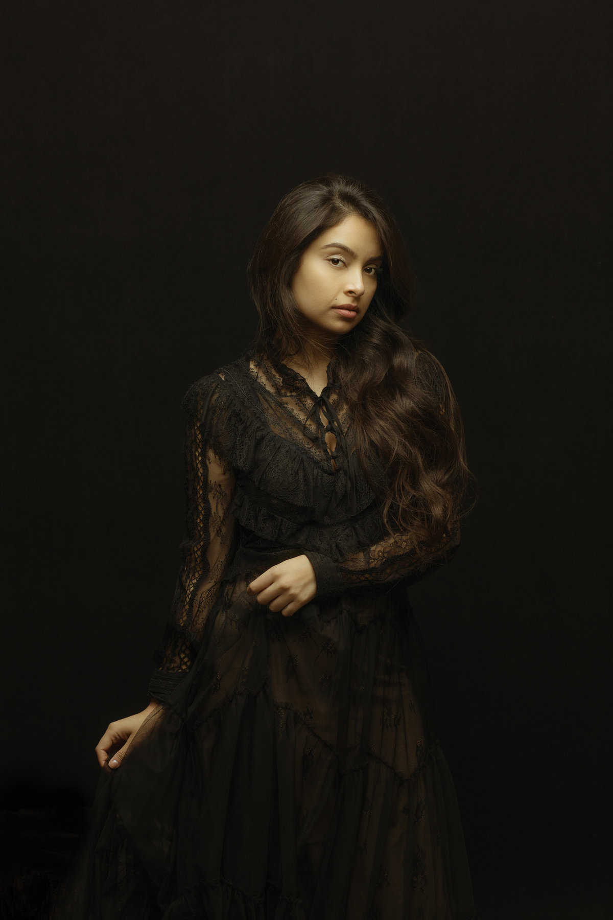 Portrait Photo Of Young Woman In Black Dress Standing Los Angeles