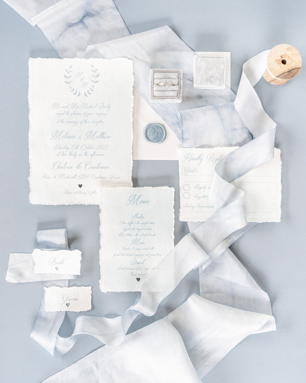 09-French-Chateau-de-Courtomer-Flatlay-Wedding-Stationery-Blue-Silver-White-Victoria-Amrose-Photography (1)