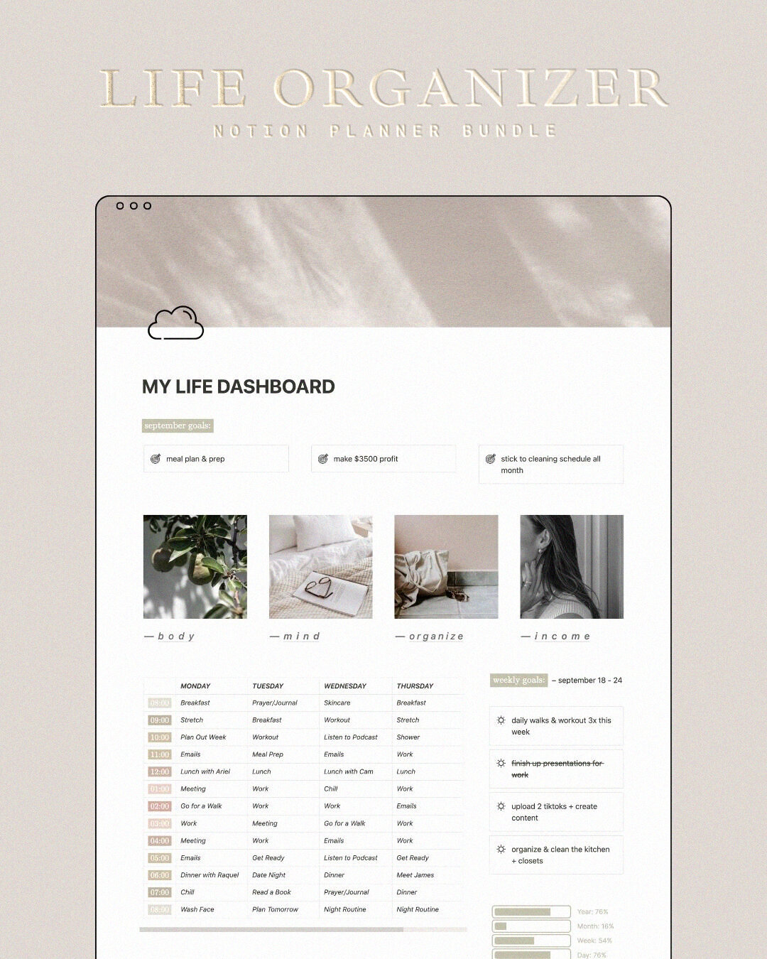 life organizer copy