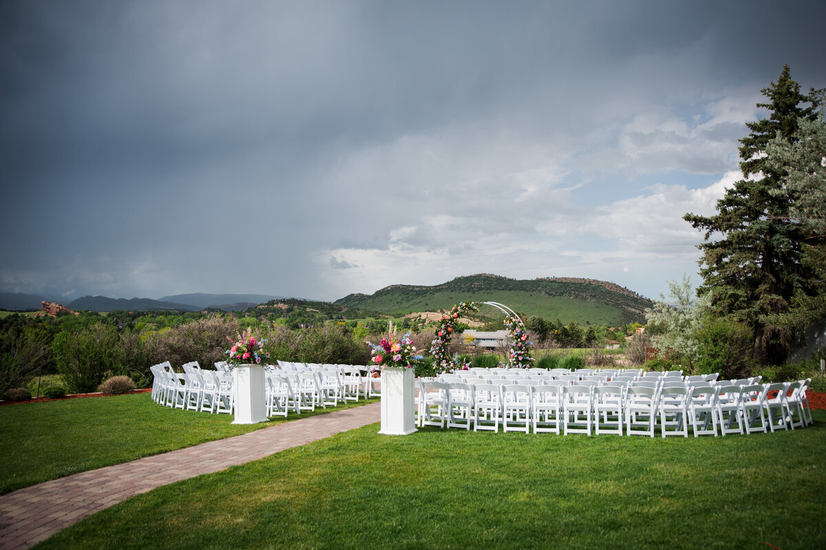 The ceremony space in the lawn at The Manor House, captured by Denver wedding photographer, Casey Van Horn.