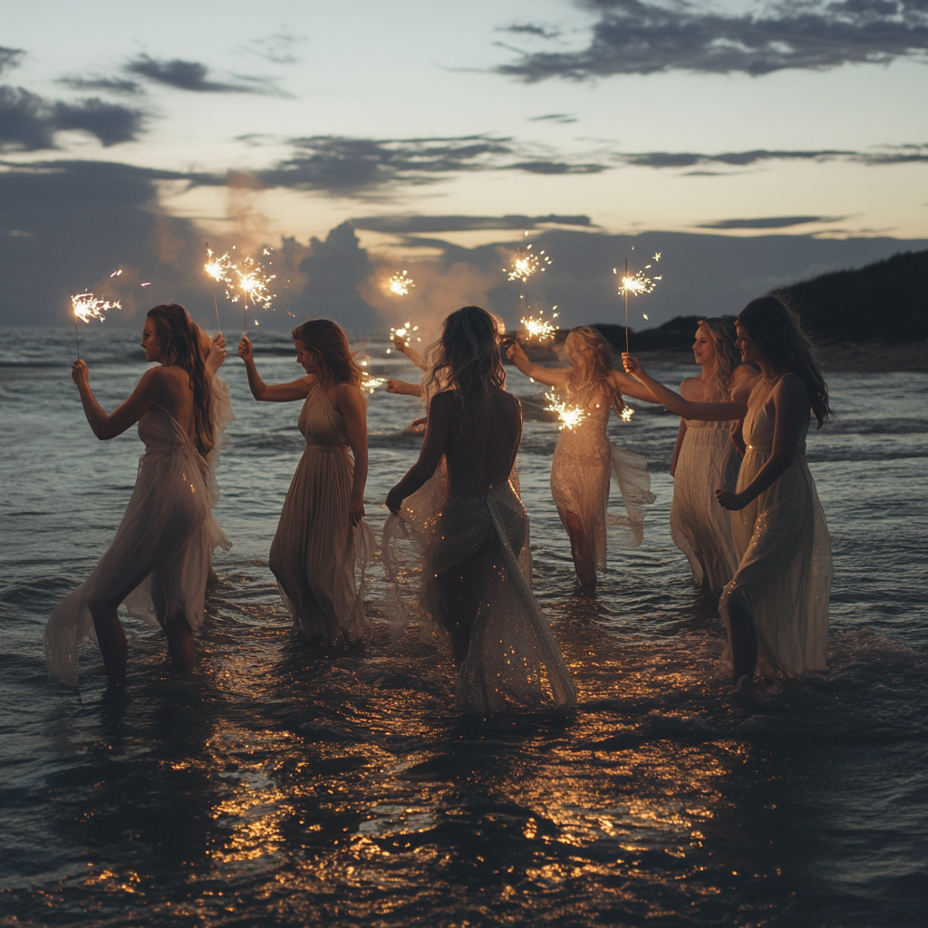 a_group_of_7_women_holding_lit_sparklers